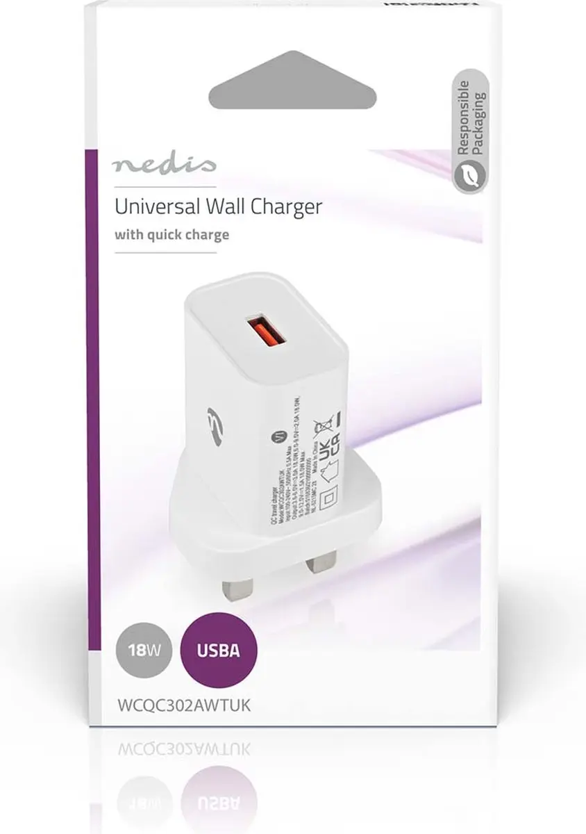Nedis WCQC302AWTUK Oplader 18W - USB-A - Wit