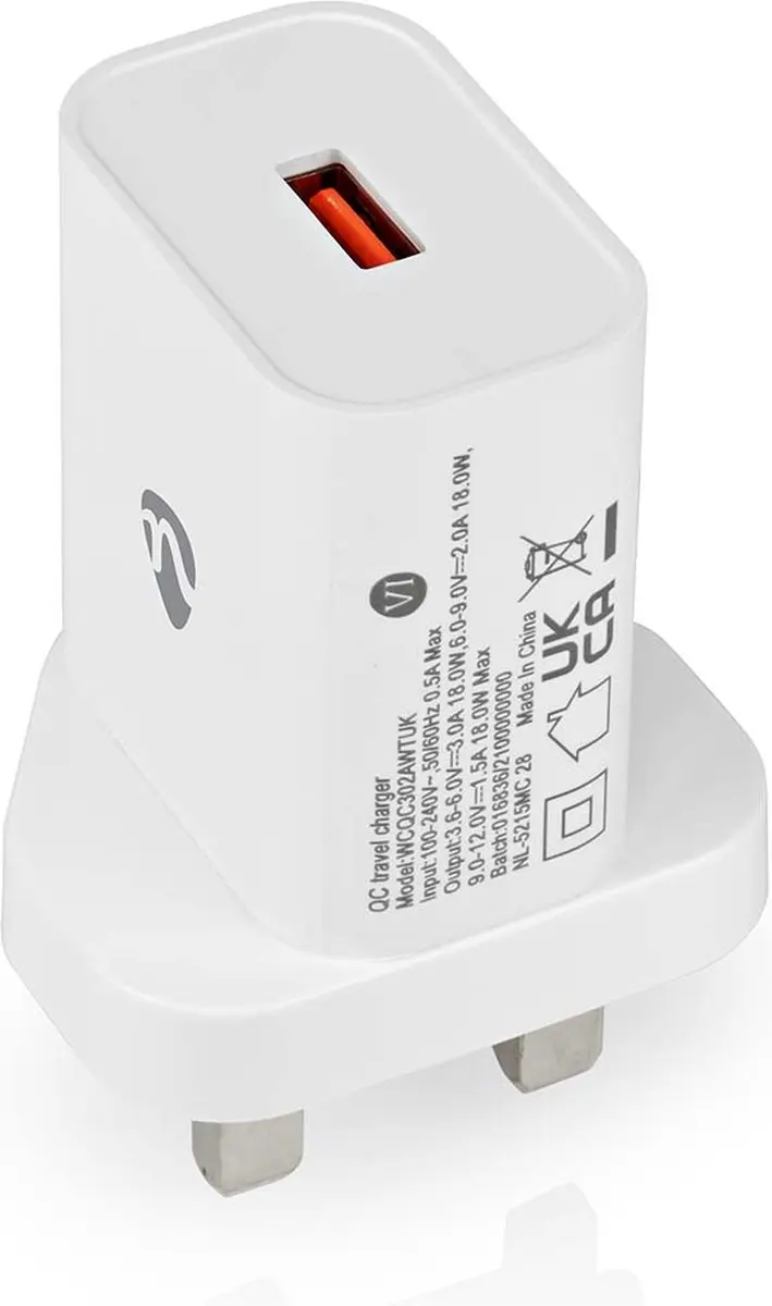 Nedis WCQC302AWTUK Oplader 18W - USB-A - Wit