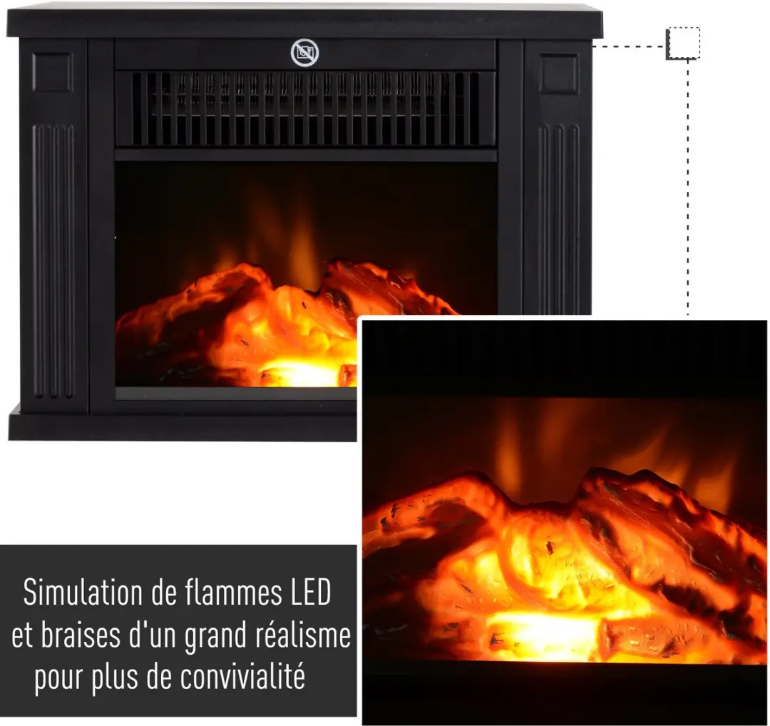 Homcom Elektrische Haard 34x17x25cm - Zwart - afbeelding 4 van 6