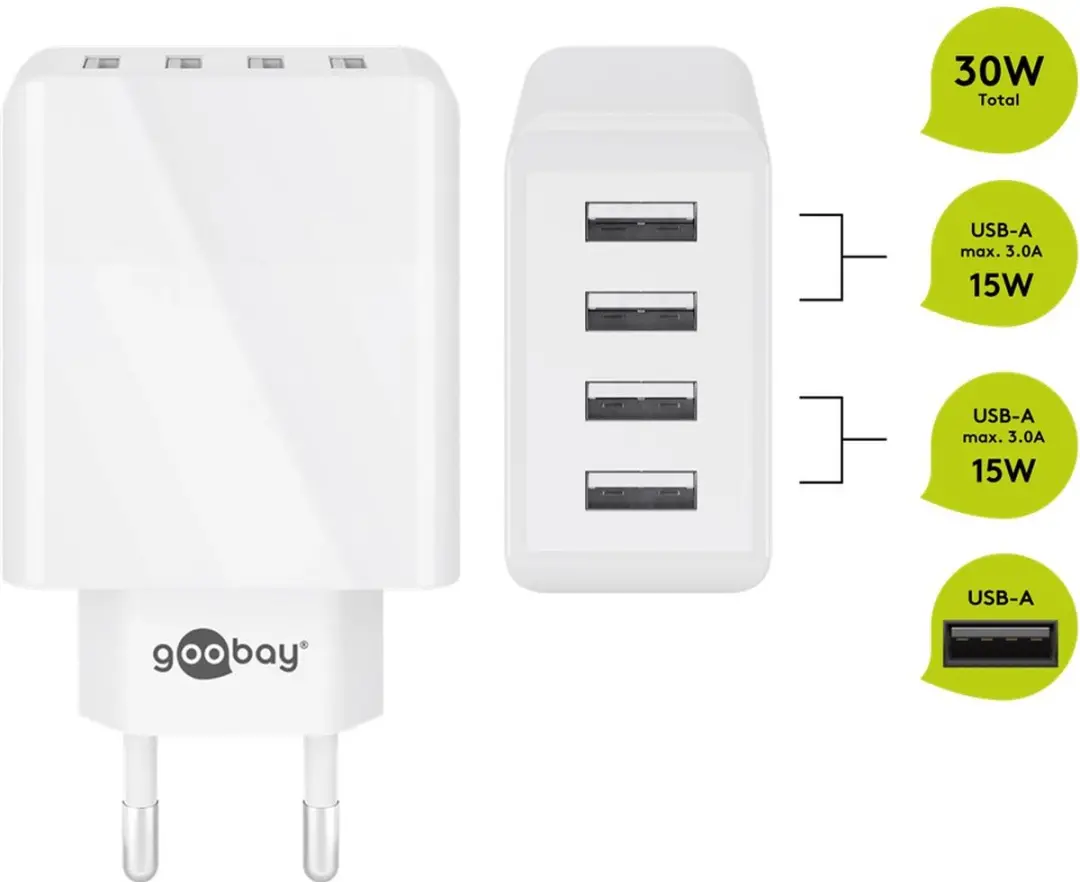 Goobay 44962 USB Thuislader 4 Poorten 30W - Wit