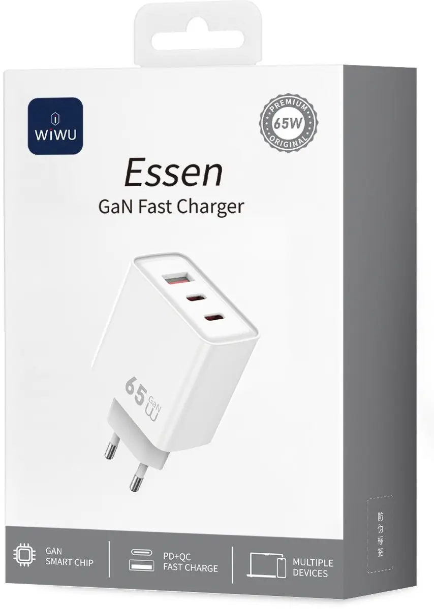 WiWu 65W Driepoorts Snellader - 3x USB-C - Wit