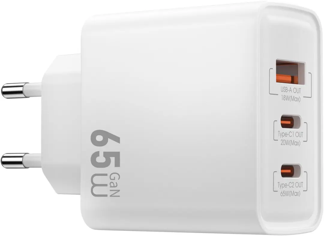 WiWu 65W Driepoorts Snellader - 3x USB-C - Wit