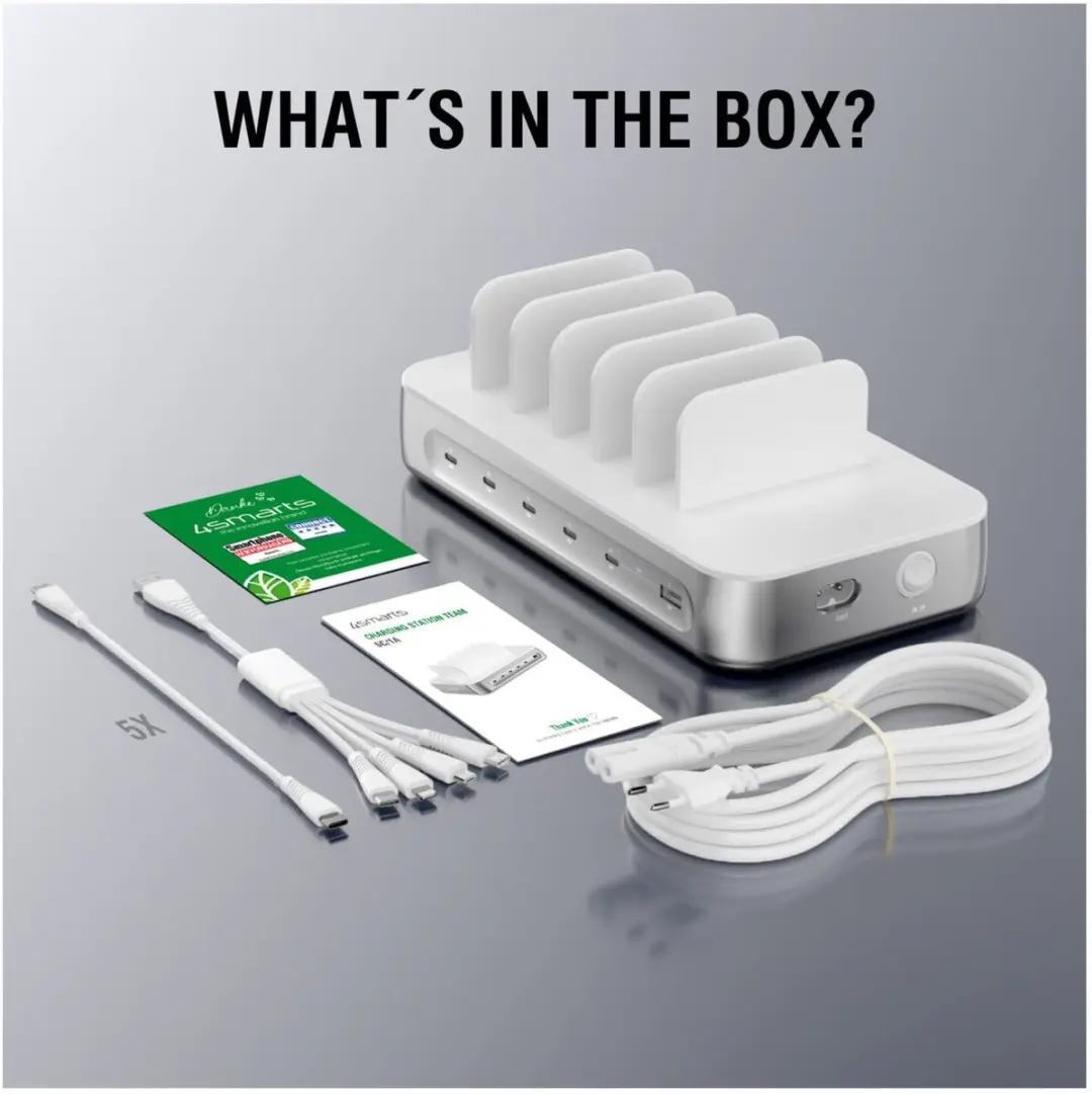 4Smarts Team 100W Laadstation - 5x USB-C + 1x USB-A - Zilver