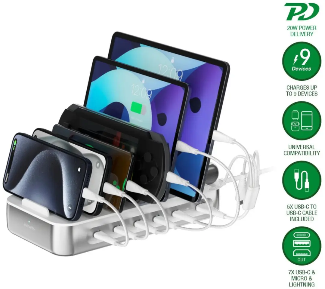 4Smarts Team 100W Laadstation - 5x USB-C + 1x USB-A - Zilver - afbeelding 6 van 6