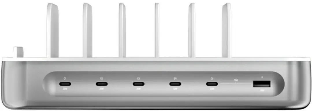 4Smarts Team 100W Laadstation - 5x USB-C + 1x USB-A - Zilver