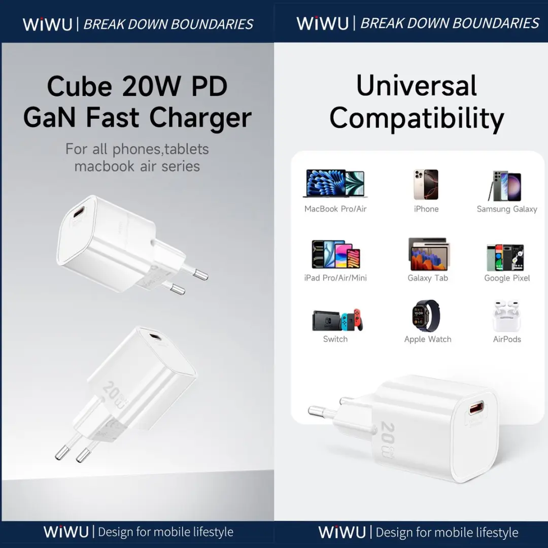 WiWu 14423 USB-C Snellader 20W - Wit
