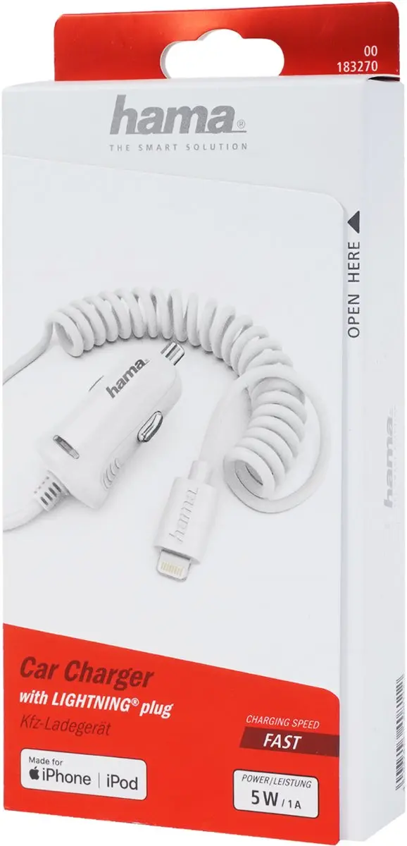 Hama 00183270 Autolader Smartphone - 5W - Wit