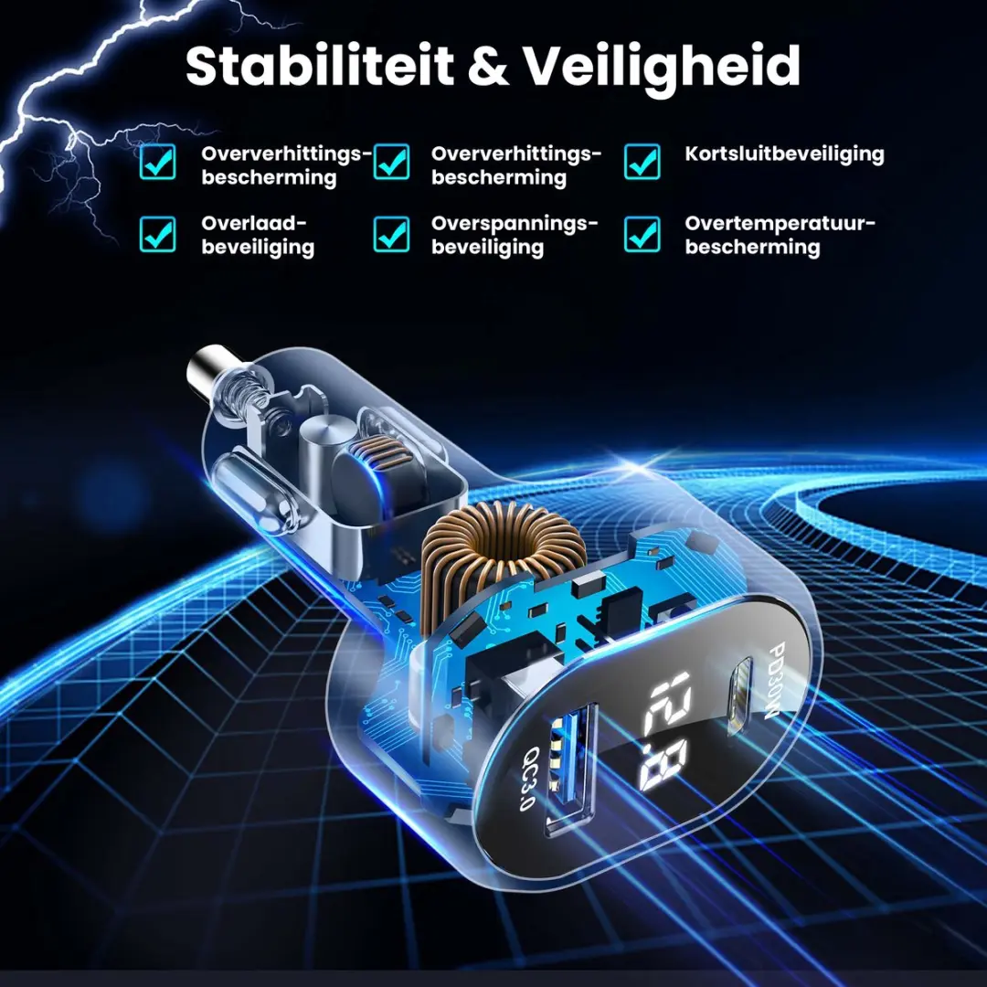 Caliber PS24 Autolader 48W - 3x USB - 12/24V - LED-meter