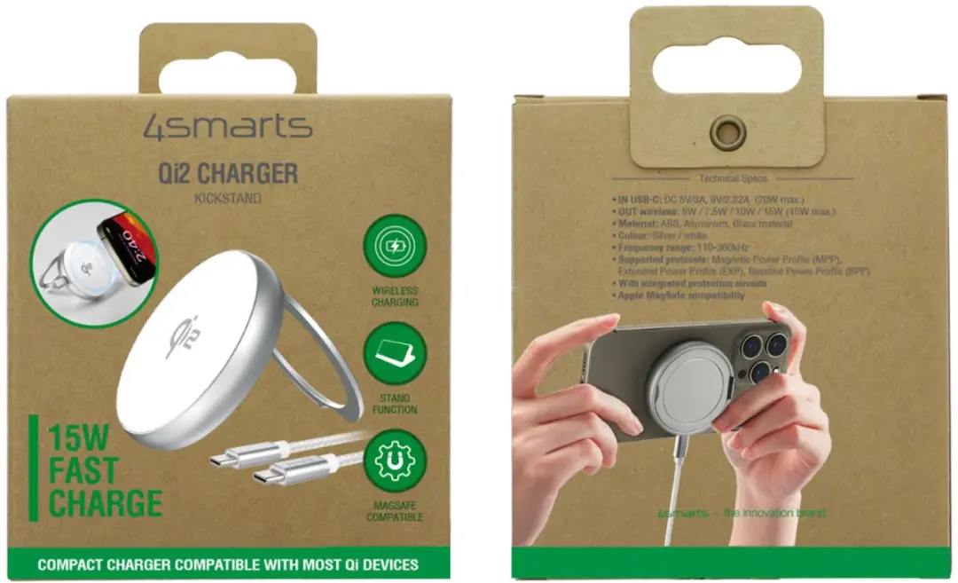 4Smarts Qi2 MagSafe Oplader 15W - Zilver/Wit