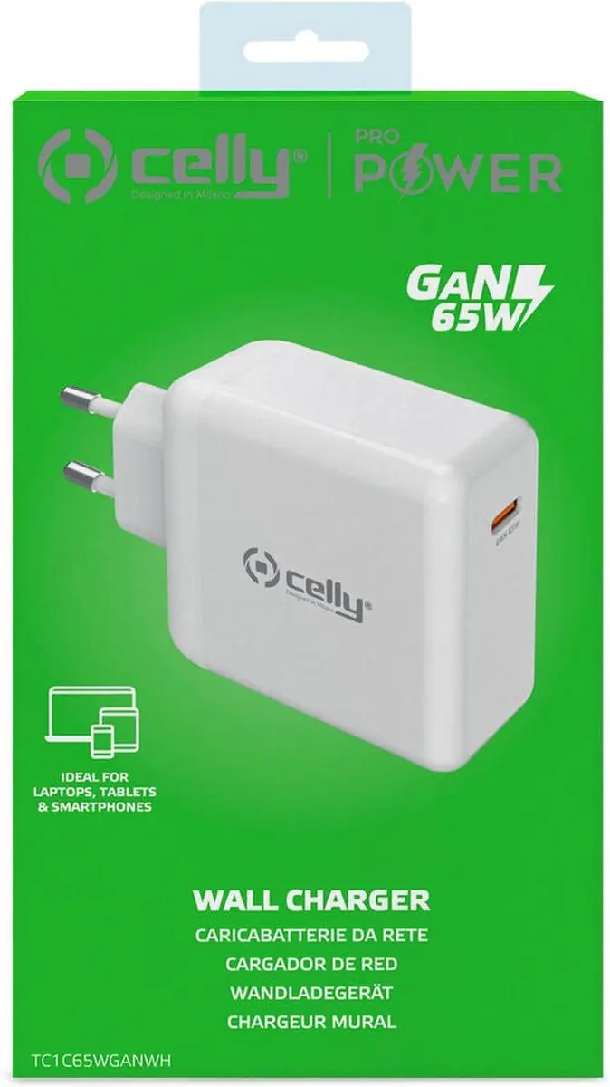 Celly ProPower 65W USB-C Adapter TC1C65WGANWH - Wit - afbeelding 6 van 6