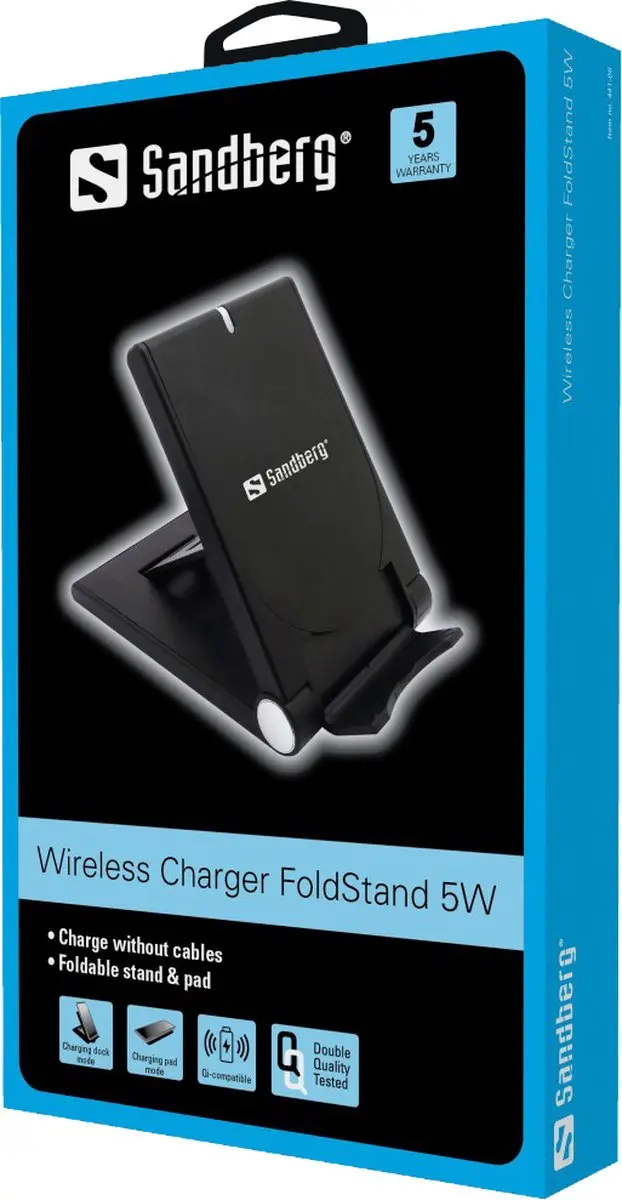 Sandberg Wireless Charger FoldStand 5W - Zwart