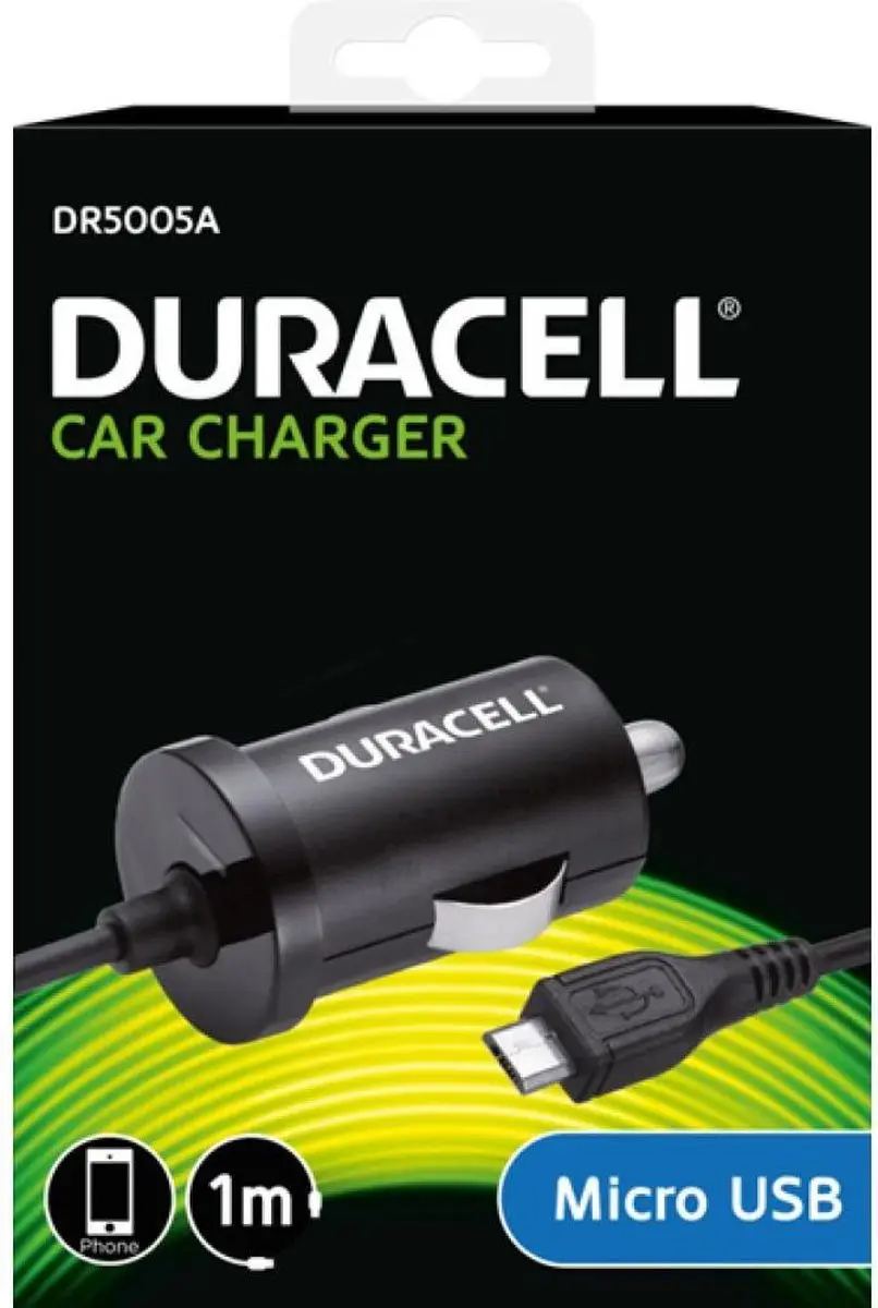 Duracell DR5005A Micro USB Autolader 5W - Zwart