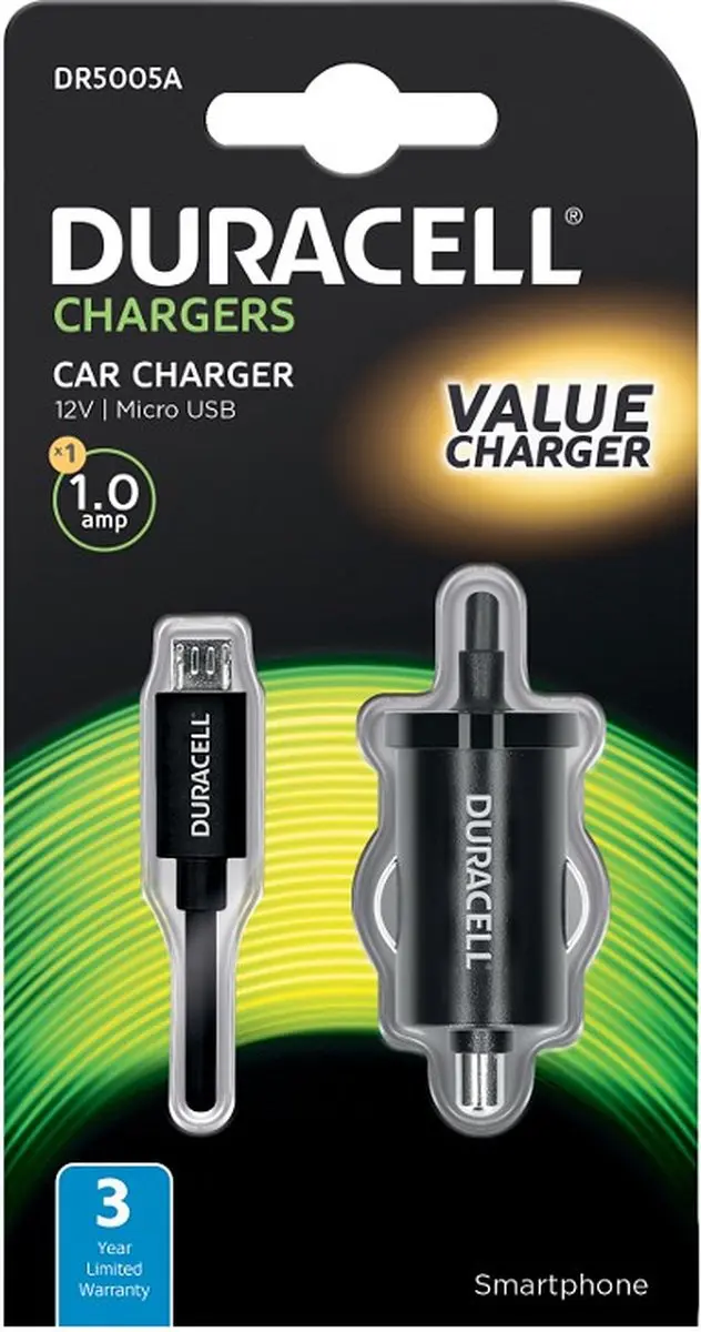 Duracell DR5005A Micro USB Autolader 5W - Zwart