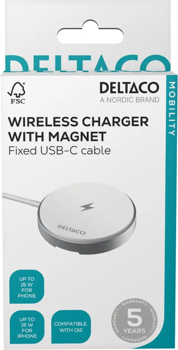 Deltaco 1902338 Draadloze Snellader 15W - Wit