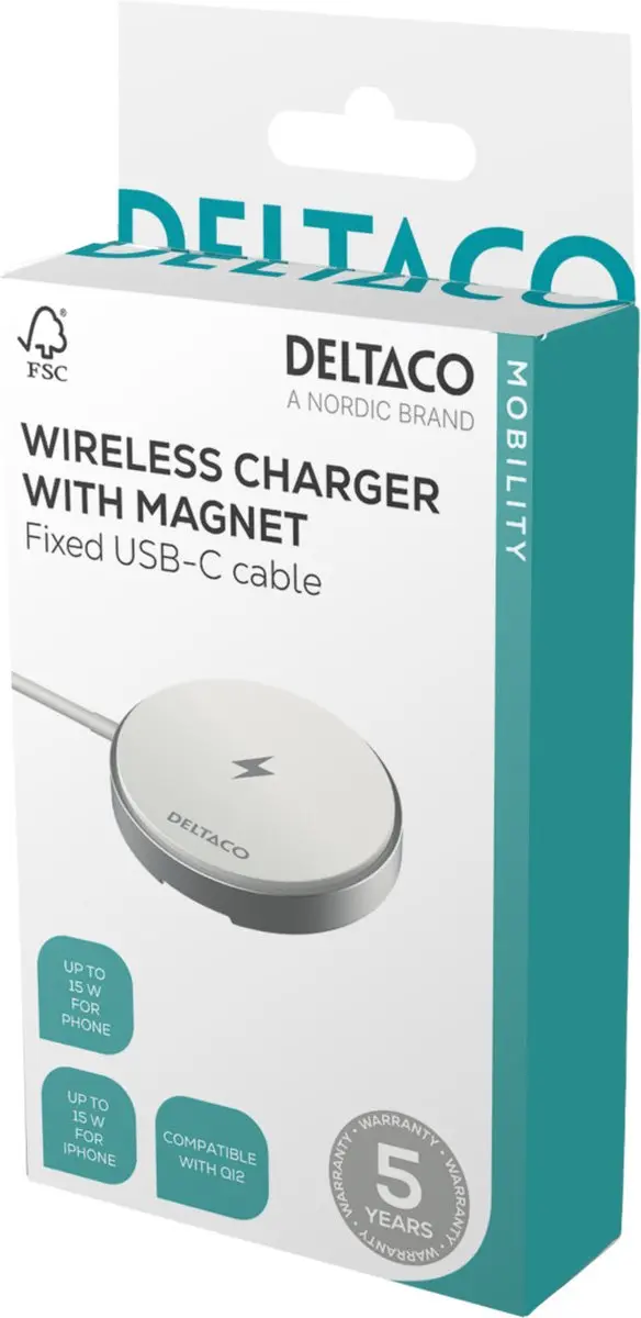 Deltaco 1902338 Draadloze Snellader 15W - Wit