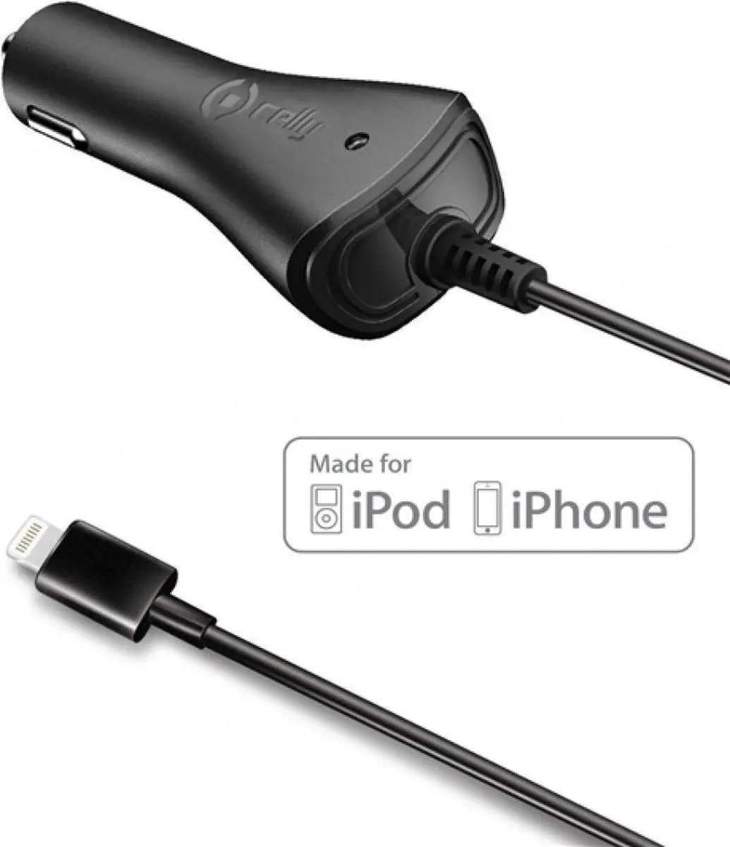 Celly Lightning 1A Autolader 5W - iPhone - Zwart