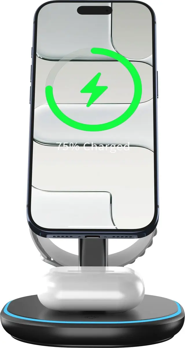 Deltaco 1902906 3-in-1 Draadloze Oplaadstandaard - 22.5W - Zwart