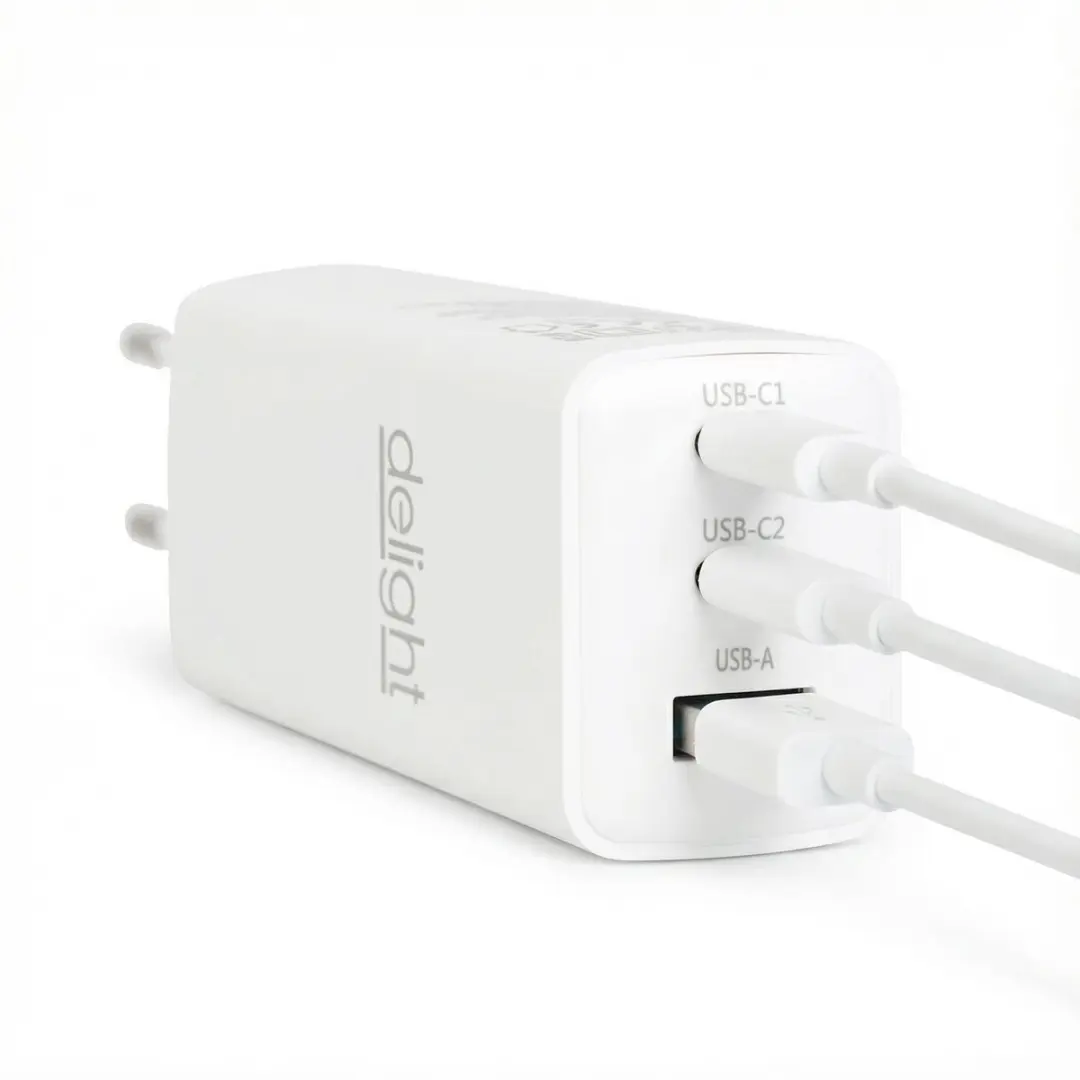 Delight Oplaadblok 65W - USB-A 20W & USB-C PD 45W - 3 Poorten - Wit