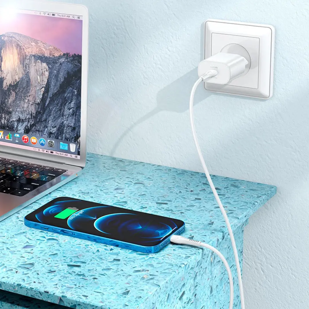 Hoco N22 USB-C Snellader 25W PD - USB-C Lightning Kabel 1M Wit