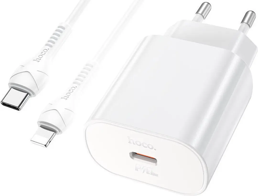 Hoco N22 USB-C Snellader 25W PD - USB-C Lightning Kabel 1M Wit
