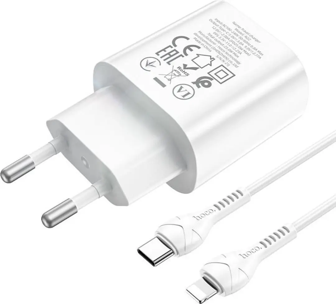 Hoco N22 USB-C Snellader 25W PD - USB-C Lightning Kabel 1M Wit