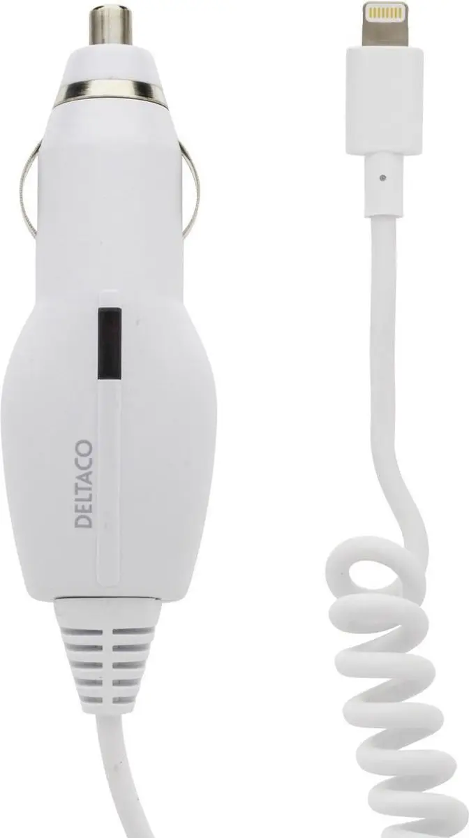 Deltaco USB-CAR72 Autolader - 5W - 1,8m Spiraalkabel - Wit