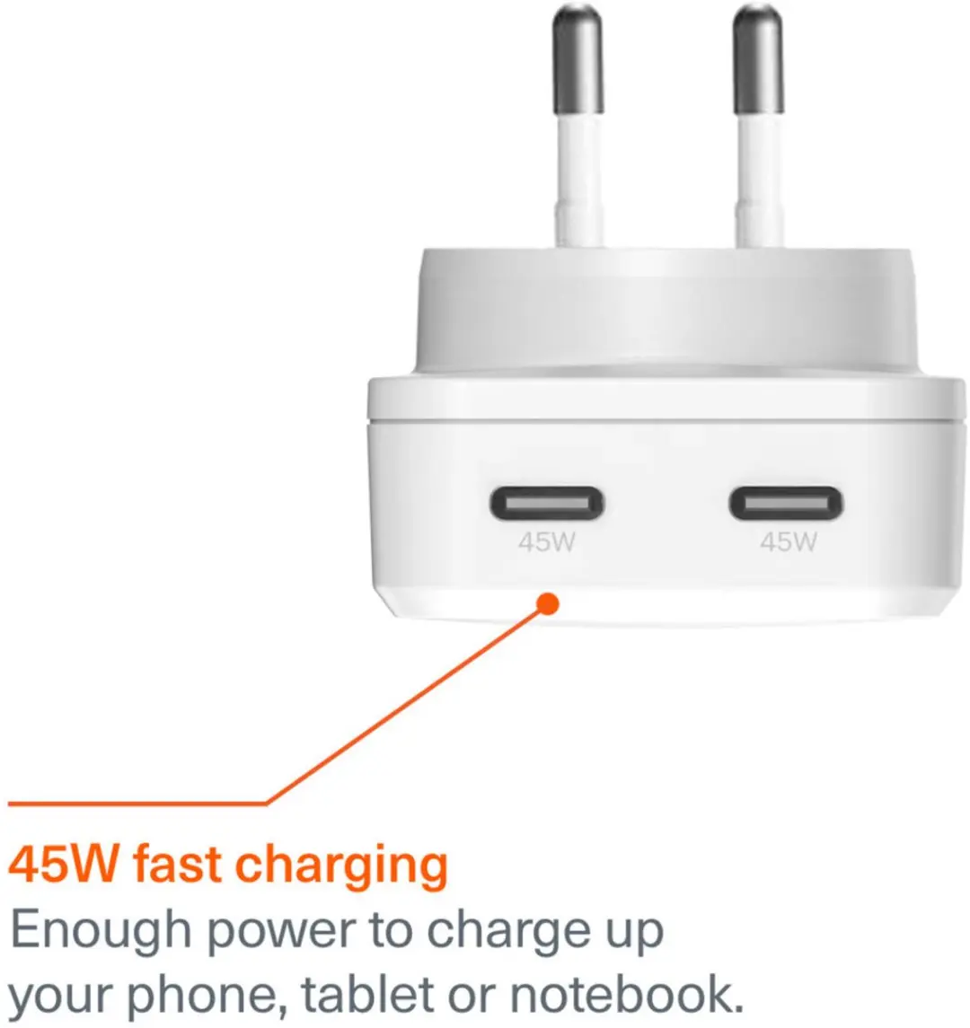 Cygnett Chargeplus Dual USB-C Slim Wall Charger 45W - Wit
