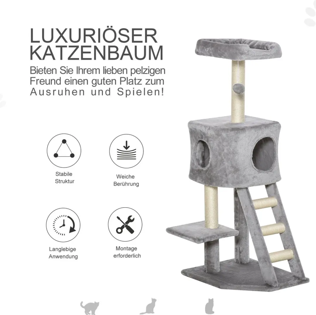 Pawhut Krabpaal Kattenboom 4 Niveaus - Lichtgrijs