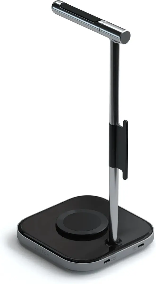 Satechi ST-UCHSMCM Hoofdtelefoonstandaard & Draadloze Oplader - 20W - Grijs
