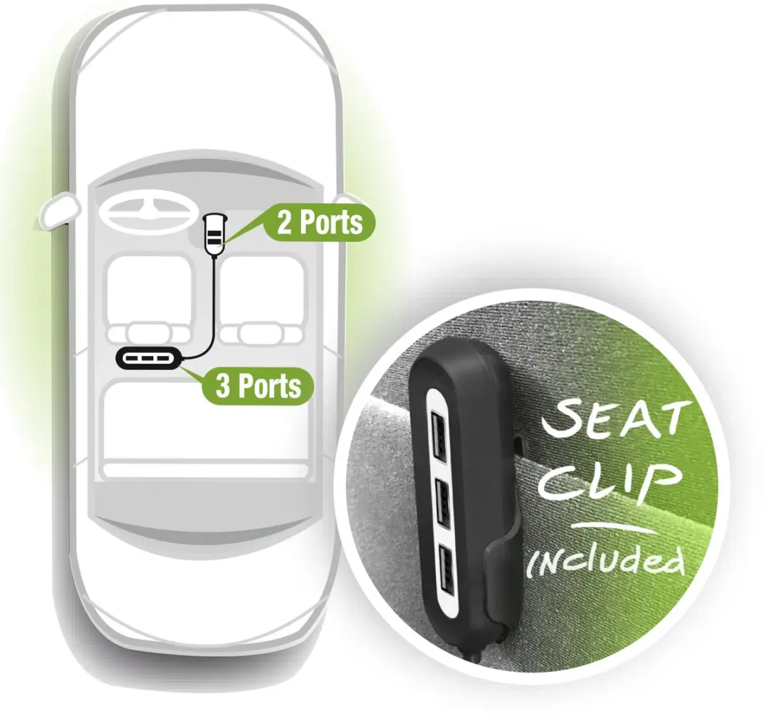 Ewent EW1355 5-Poorts USB-Autolader 10.8A - Zwart - afbeelding 2 van 6