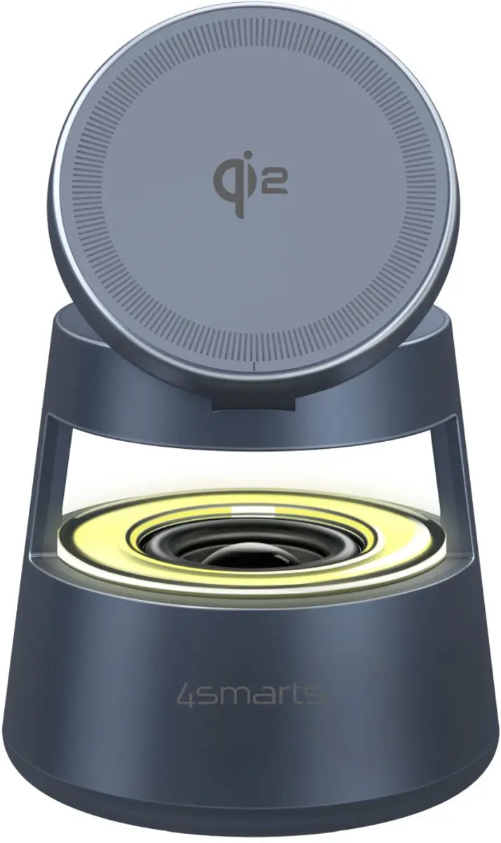 4Smarts Aura Sound 541327 Laadstation - 3-in-1 Qi2 - Bluetooth Speaker - Grijs