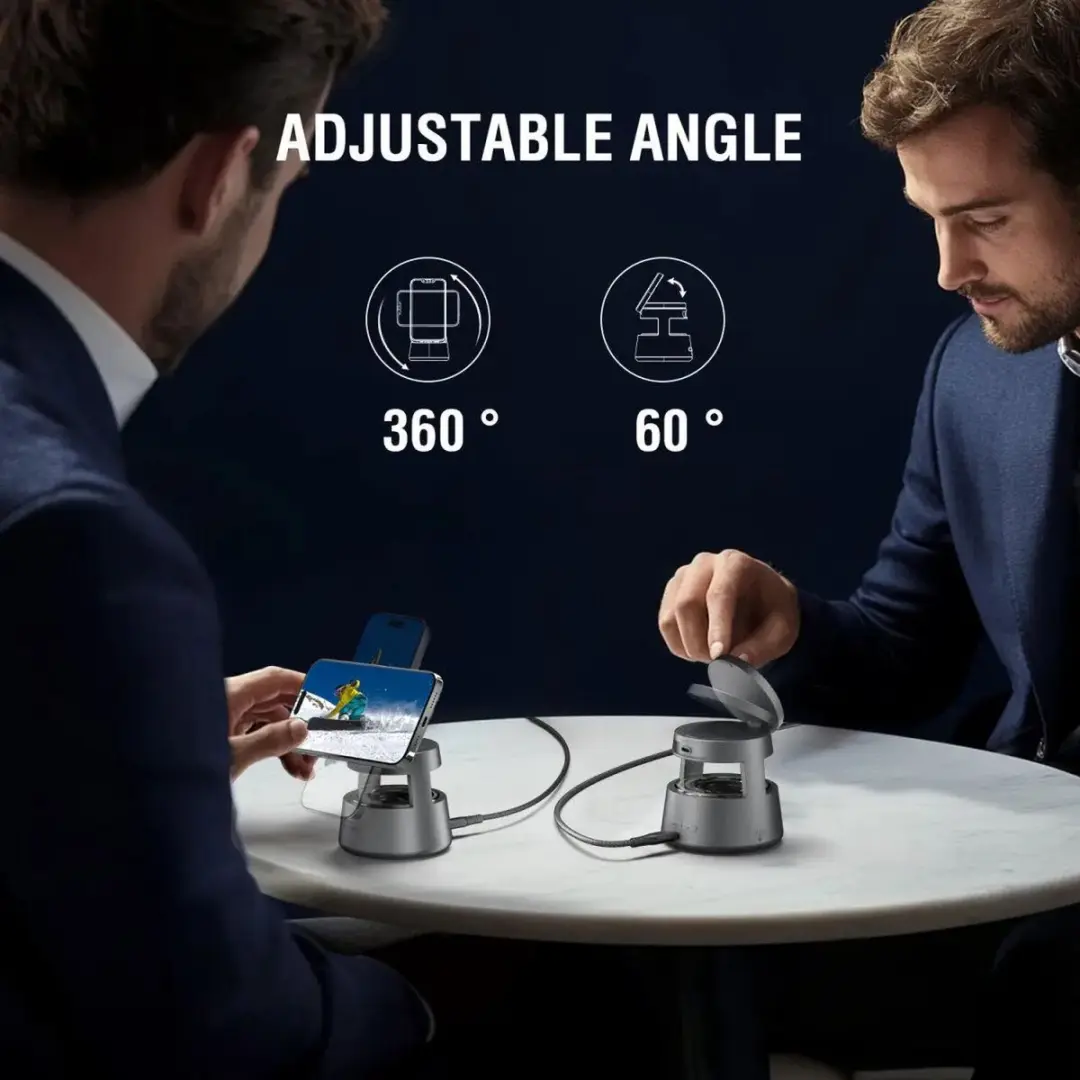 4Smarts Aura Sound 541327 Laadstation - 3-in-1 Qi2 - Bluetooth Speaker - Grijs