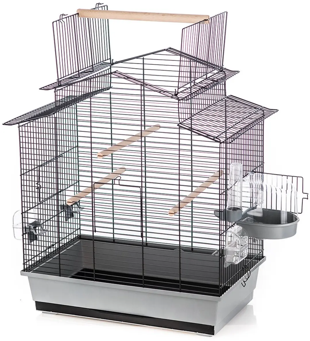 Duvo Vogelkooi Iza III met badhuisje - 58x38x65cm - Zwart/Grijs