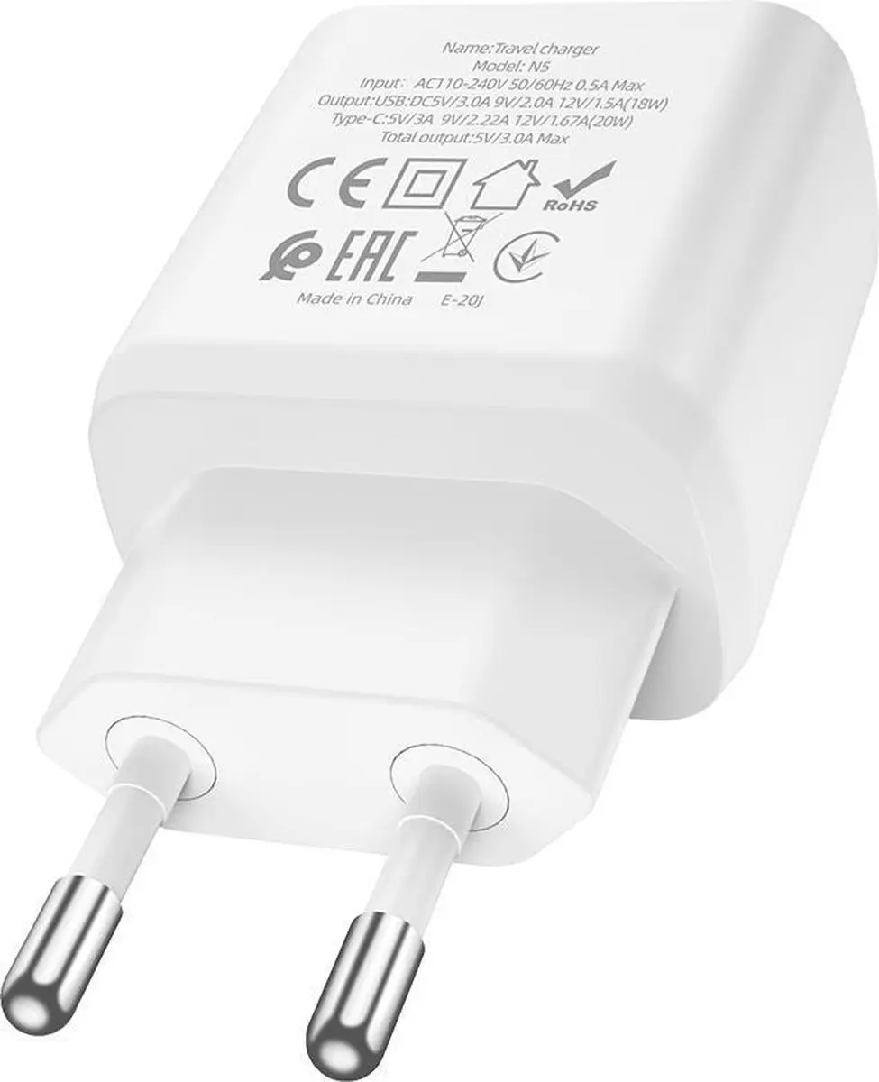 Hoco N5 Favor Oplader 20W - 2 Poorten - Wit