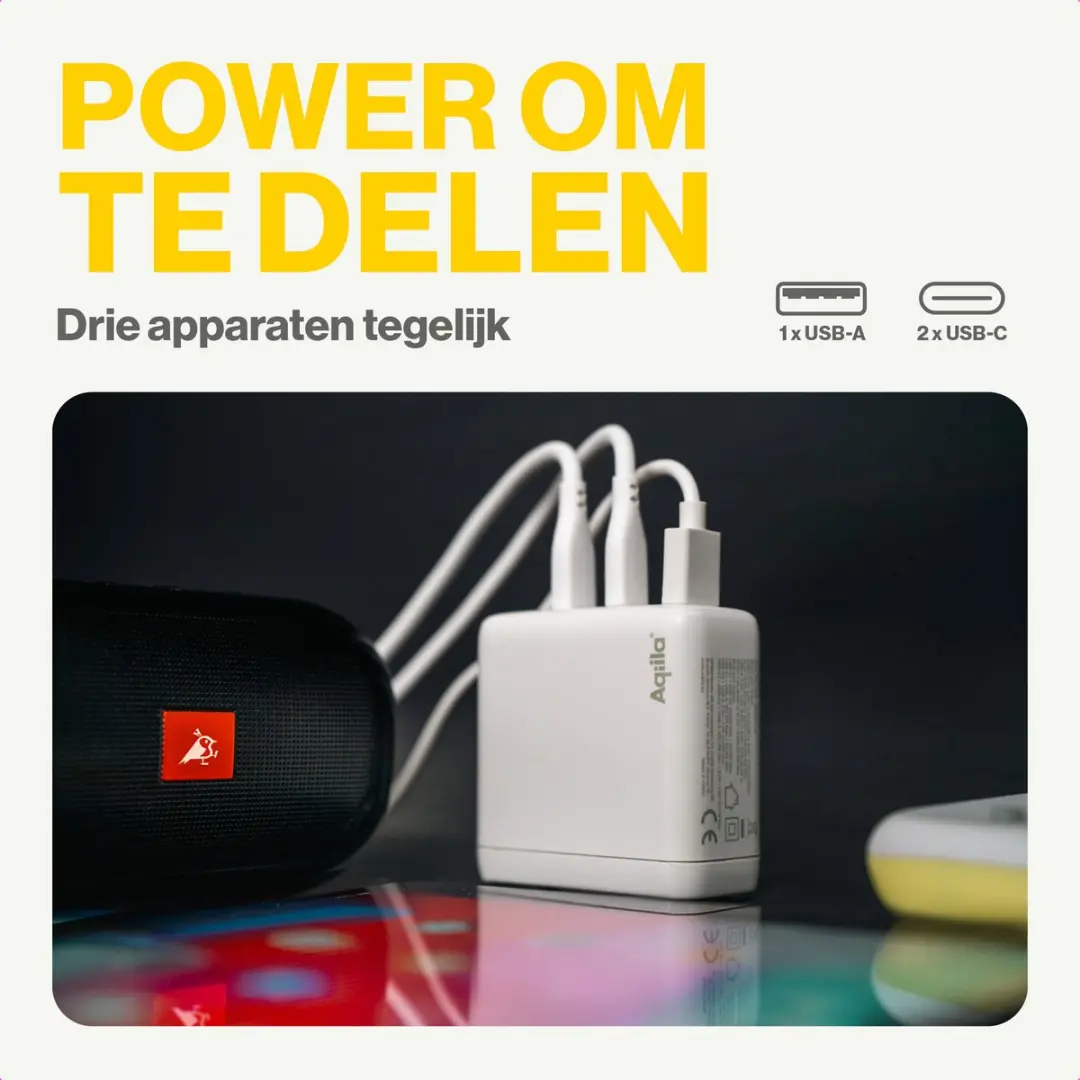 Aqiila Chargebird W4 USB-C Oplader 120W - 2x USB-C, 1x USB-A - Wit