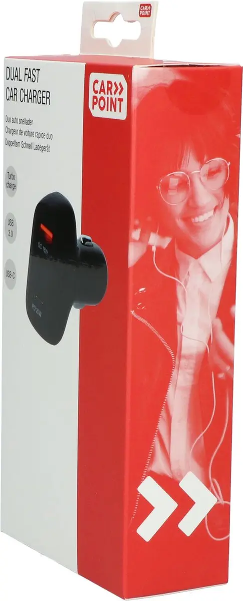 Carpoint Duo Snellader Auto 12/24V - 20W USB-C + 18W USB 3.0 - Zwart