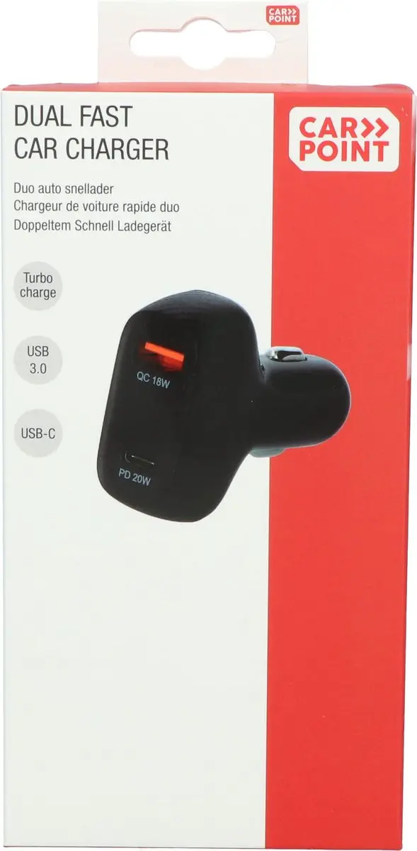 Carpoint Duo Snellader Auto 12/24V - 20W USB-C + 18W USB 3.0 - Zwart - afbeelding 6 van 6