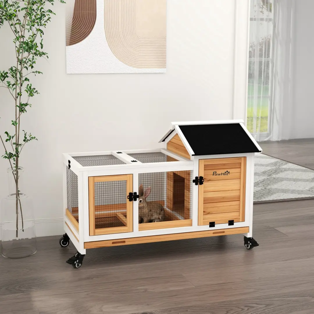 Pawhut Konijnenhok Dennenhout Geel 108x58x73,5cm