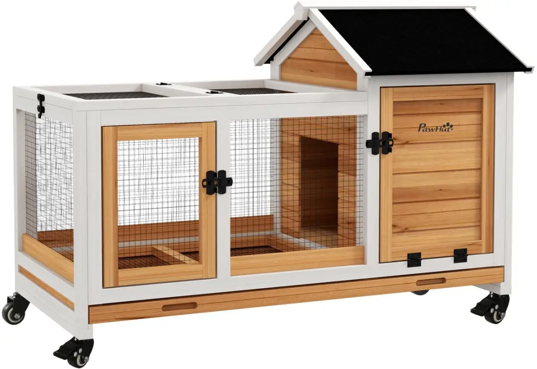 Pawhut Konijnenhok Dennenhout Geel 108x58x73,5cm