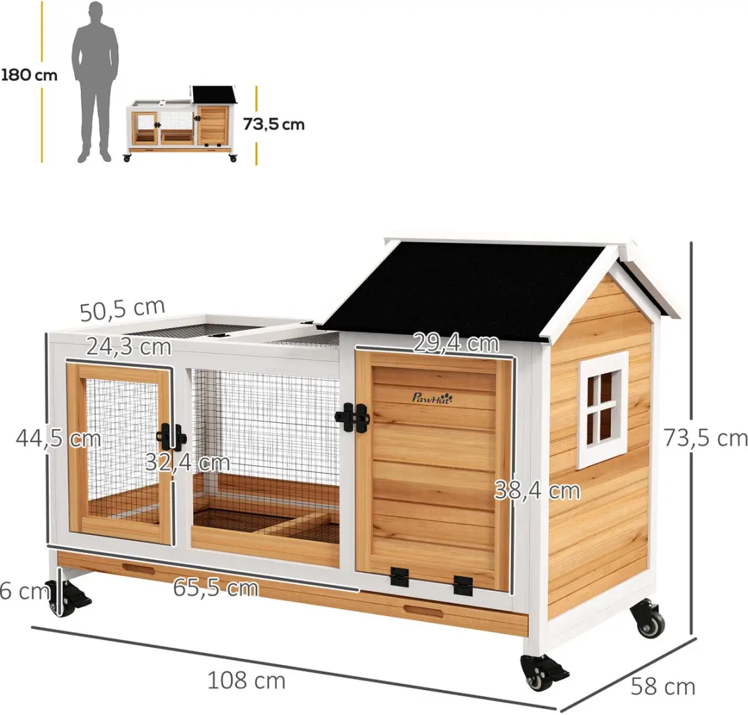 Pawhut Konijnenhok Dennenhout Geel 108x58x73,5cm