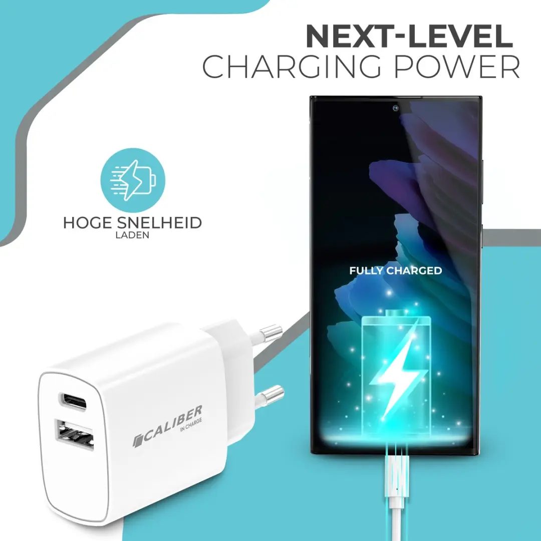 Caliber USB C Adapter PSPQ-20CCW 20W - 2 Poorten - Wit - afbeelding 6 van 6