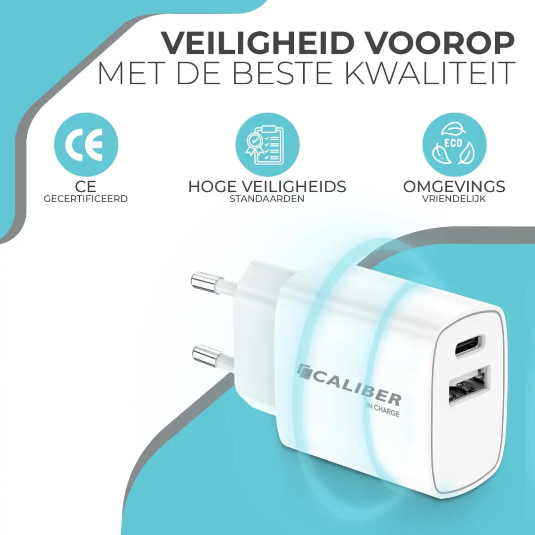 Caliber USB C Adapter PSPQ-20CCW 20W - 2 Poorten - Wit