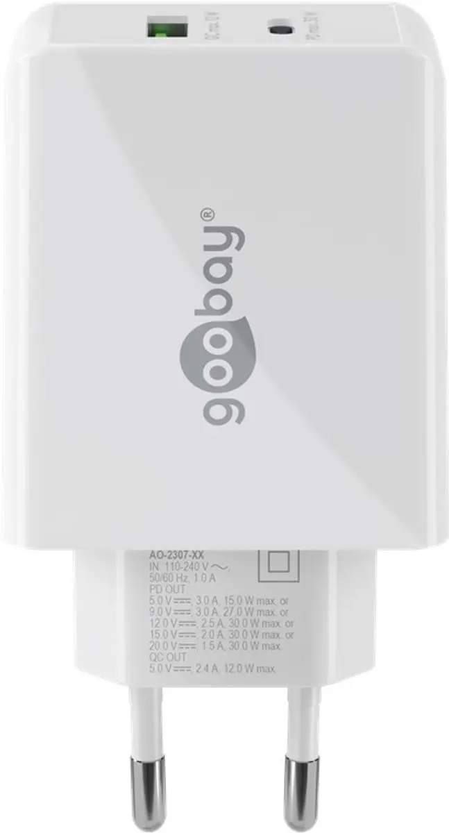 Goobay 61674 Thuislader - 30W - USB-C PD & USB-A - Wit