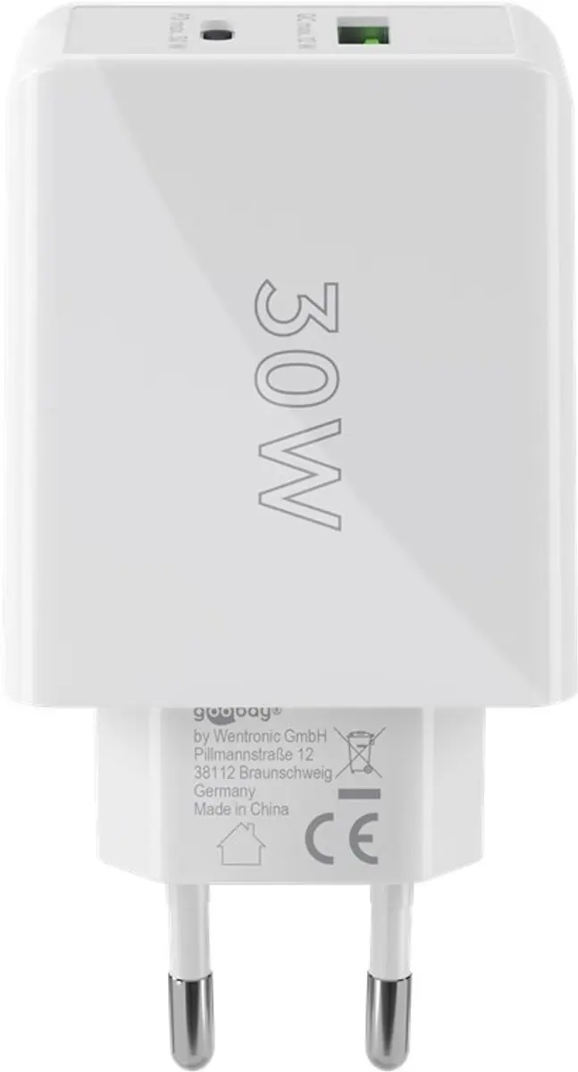 Goobay 61674 Thuislader - 30W - USB-C PD & USB-A - Wit