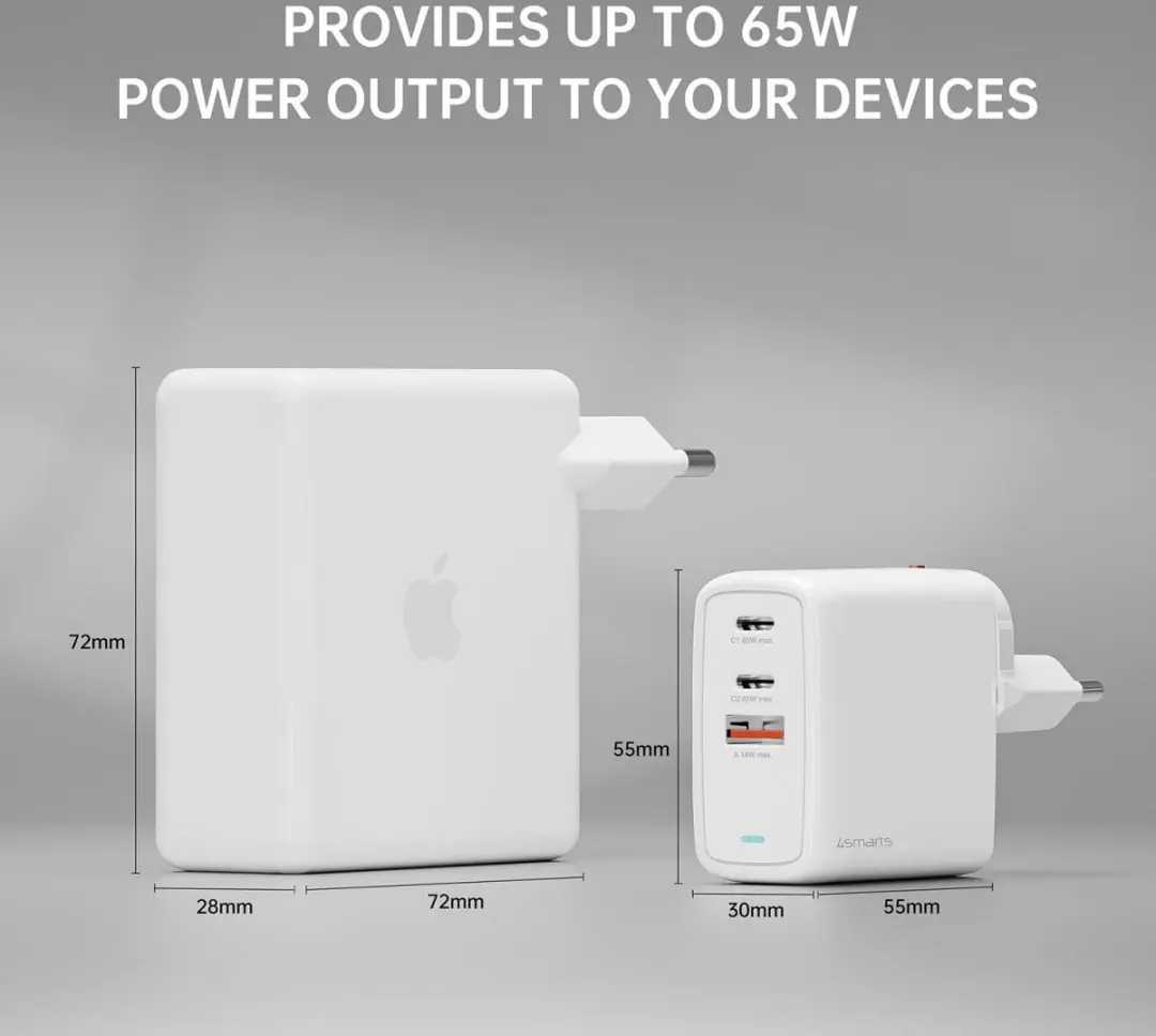 4Smarts GaN Flex 65W Snellader - 3 Outputs - Wit