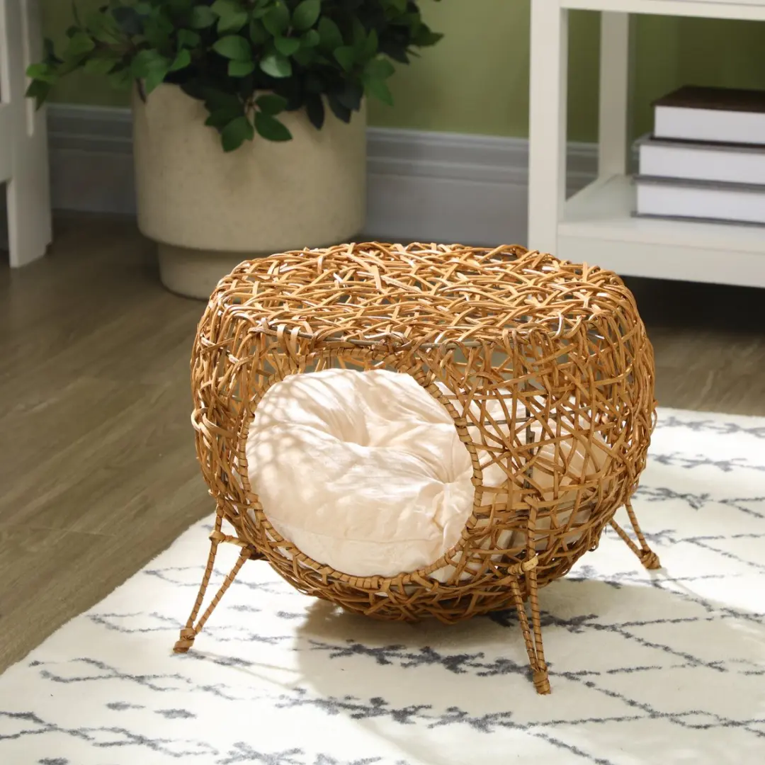 Pawhut Rattan Kattenhuis 40x40x32cm - Bruin