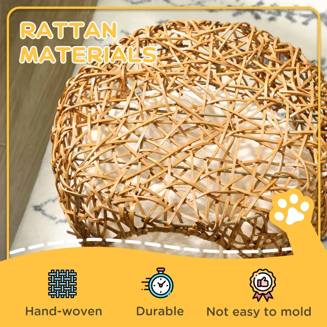 Pawhut Rattan Kattenhuis 40x40x32cm - Bruin