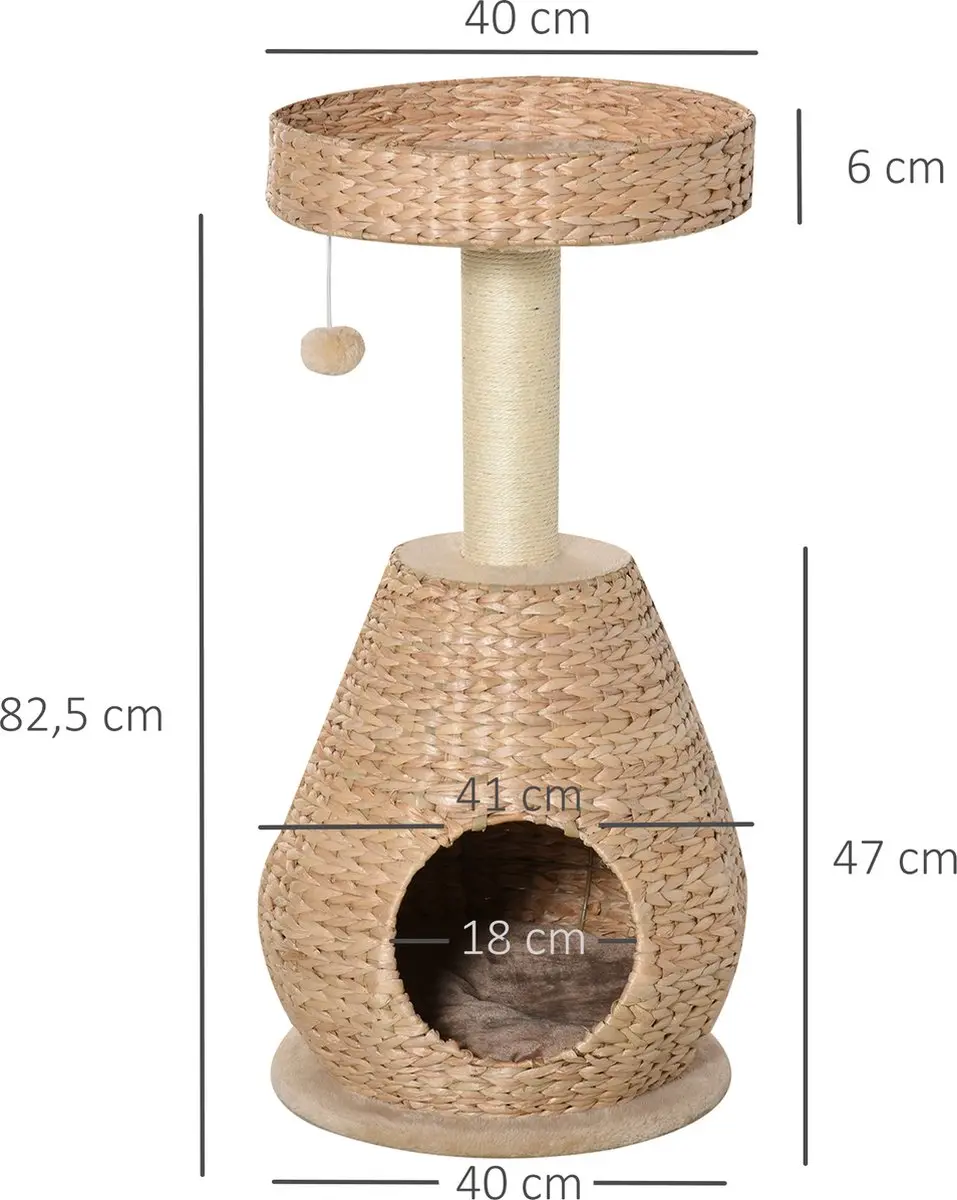 Pawhut Kattenboom met Krabpaal en Grot - 82,5 cm Geel