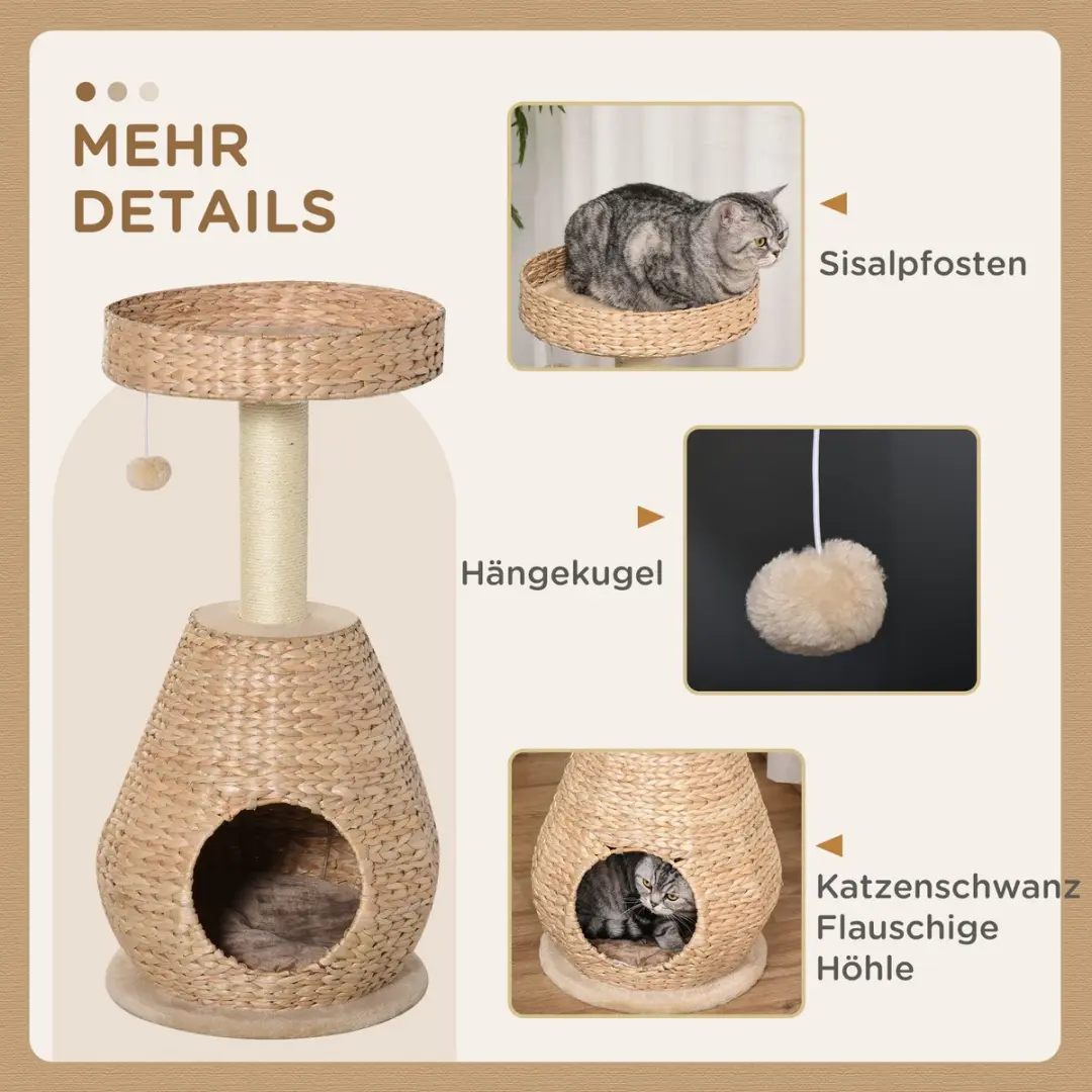 Pawhut Kattenboom met Krabpaal en Grot - 82,5 cm Geel