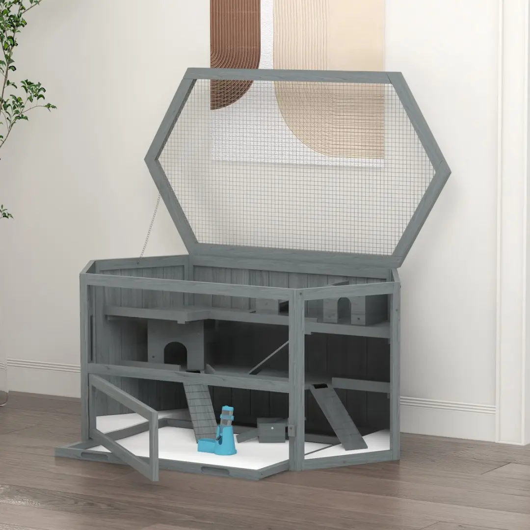 Pawhut 3-etages Hamsterkooi 115x60x55cm - Grau